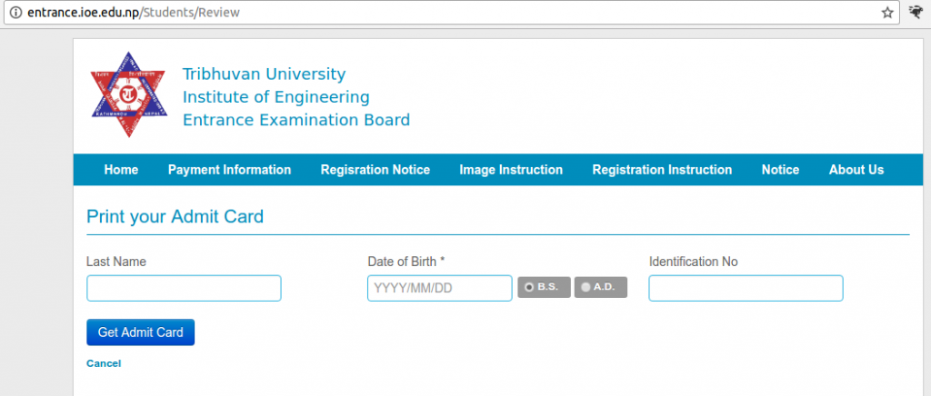 Admit Card You can print your Admit Card if your registration form has been accepted. Print Your Admit Card