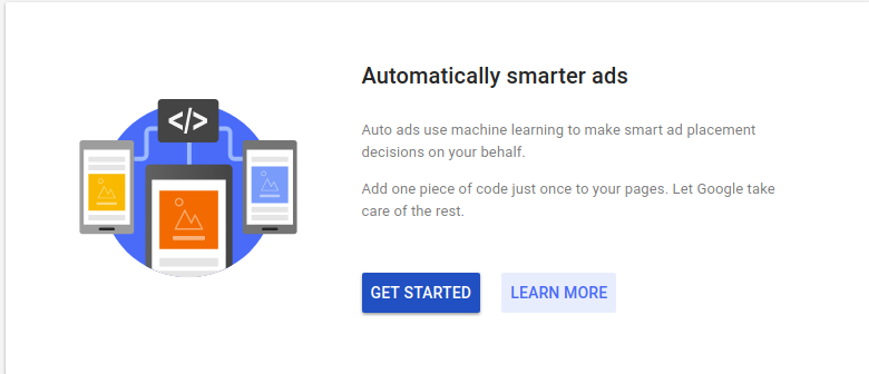 Google AdSense with new Auto ads -- Get started page