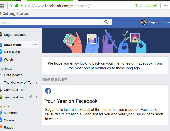 Image showing memories page, with year in review section.