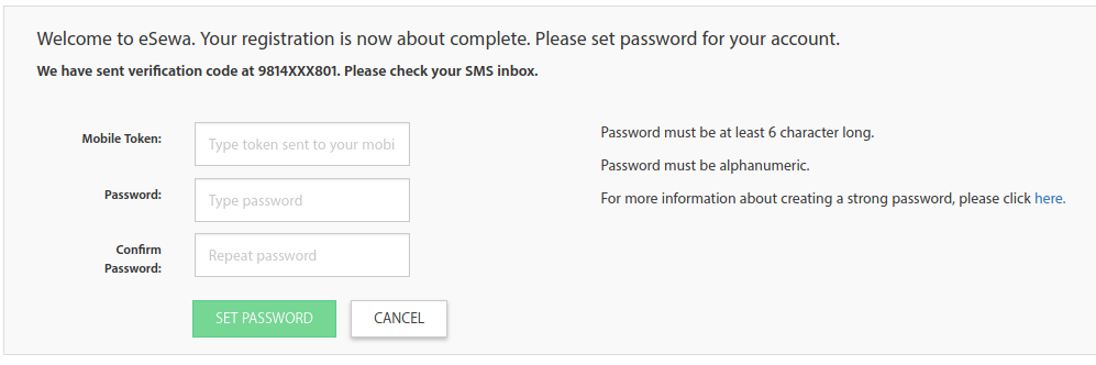 New Create eSewa Account - Email set password