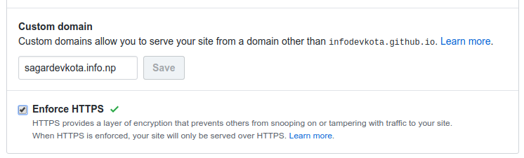 Custom Domain in GitHub Page Support HTTPS Enforce HTTPS so that all users will be redirected to secure connection.