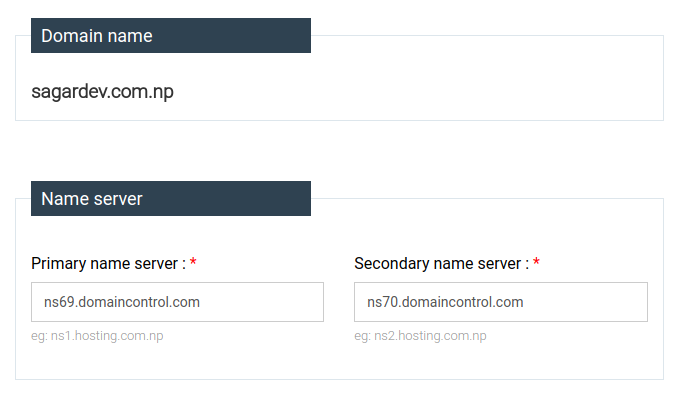 np domain registration Nameservers
